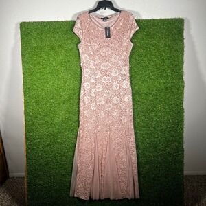 Candalite Womens Small Dusty Rose Pink Floral Lace Sequin Evening Gown D60182-ML